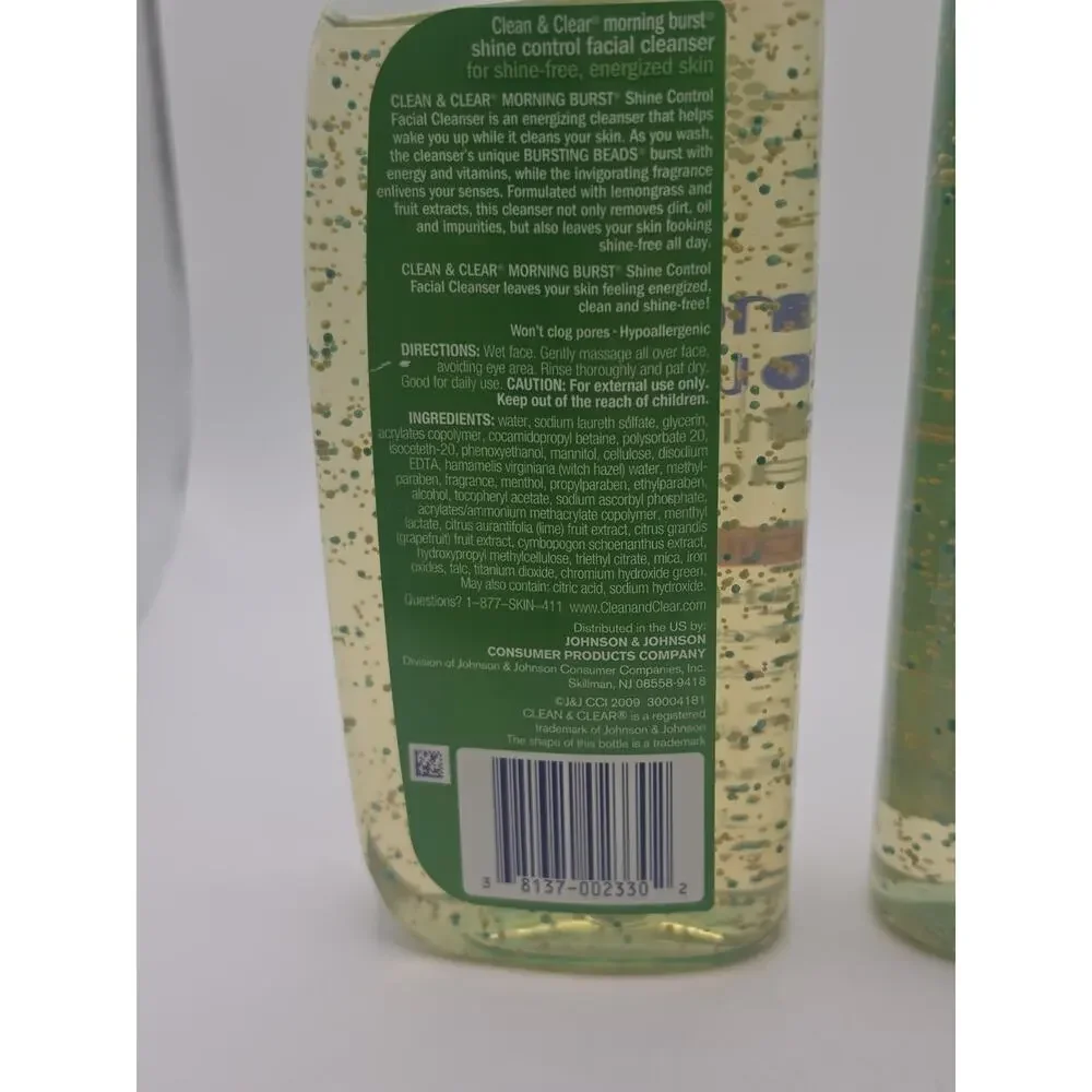 2 Bottles Clean & Clear Morning Burst Shine Control Facial Cleanser 8 Oz